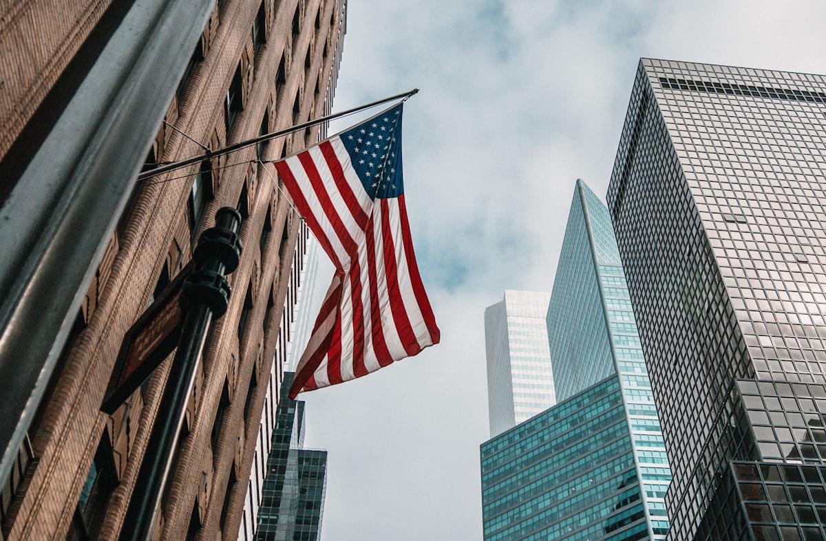 US flag on a building
